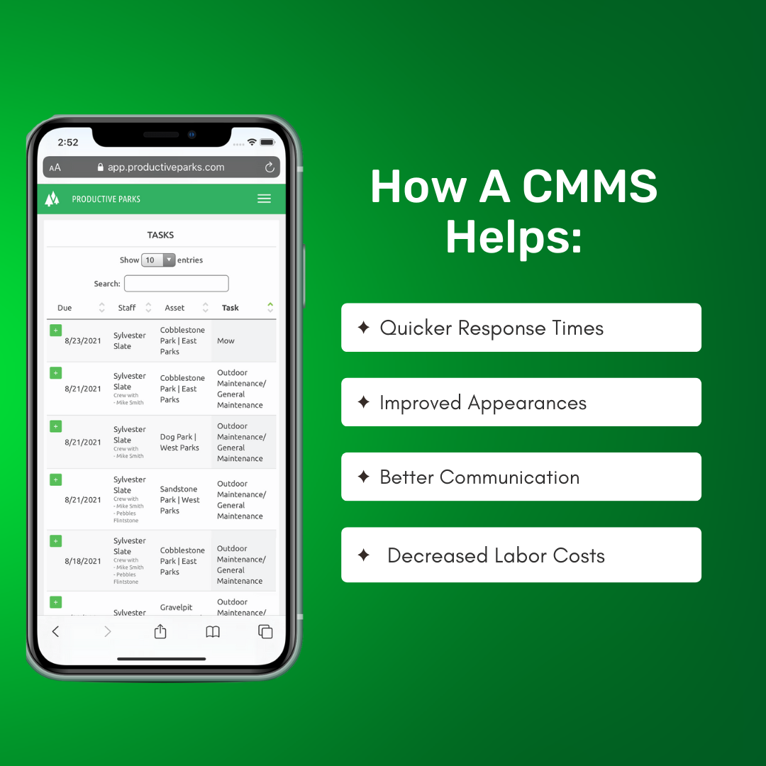 Infographic highlighting the benefits of a CMMS