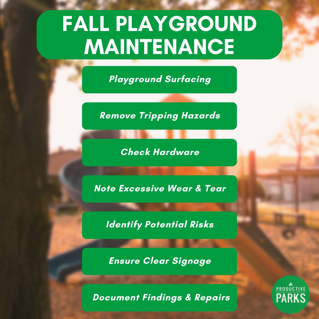 infographic of fall playground maintenance tasks