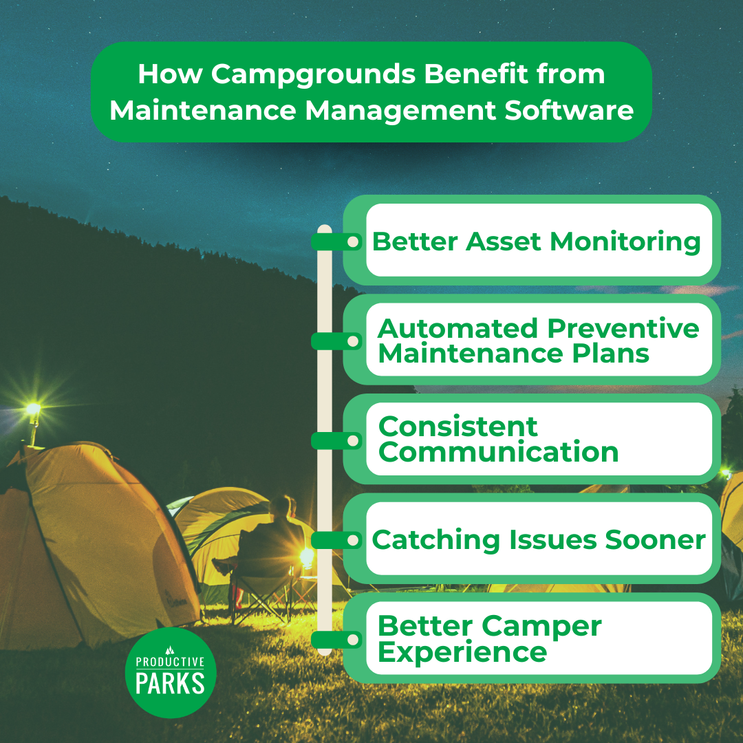 infographic about how maintenance management software benefits campgrounds and campsites