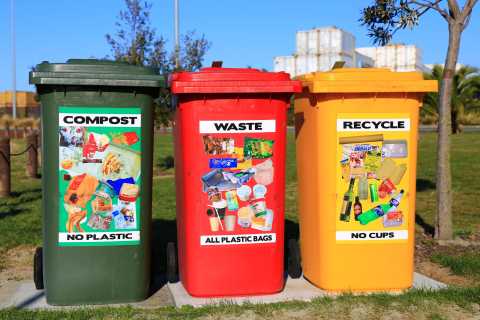 Image of recycling containers as part of a sustainability plan