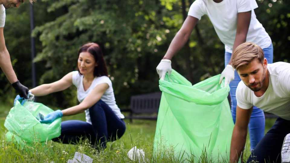 Image of a volunteer group picking up during a park cleanup event