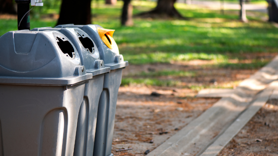 image of trash receptacles in a park